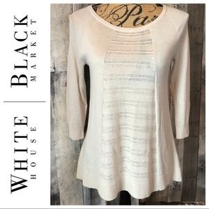 White House Black Market Beige 3/4 Sleeve Blouse